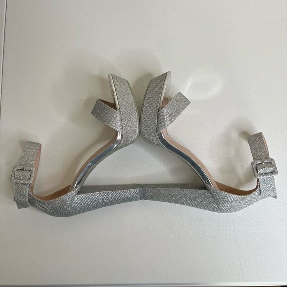 ShoeLand Cutesy Silver Sparkly Metallic Platform Ankle Strap High Heel Womens 11 - Picture 5 of 15